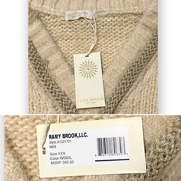 NWT Ramy Brook Max V Neck Fuzzy Sweater with Metallic Trim, Size XXS - Picture 11 of 14